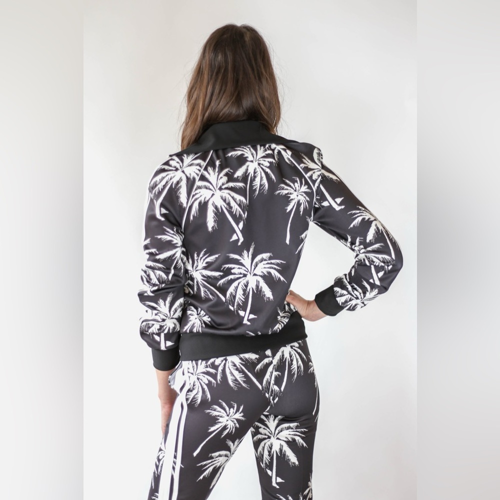 Pam & Gela Palm Tree Stand Collar Double Zipper Track Jacket - Picture 3 of 11
